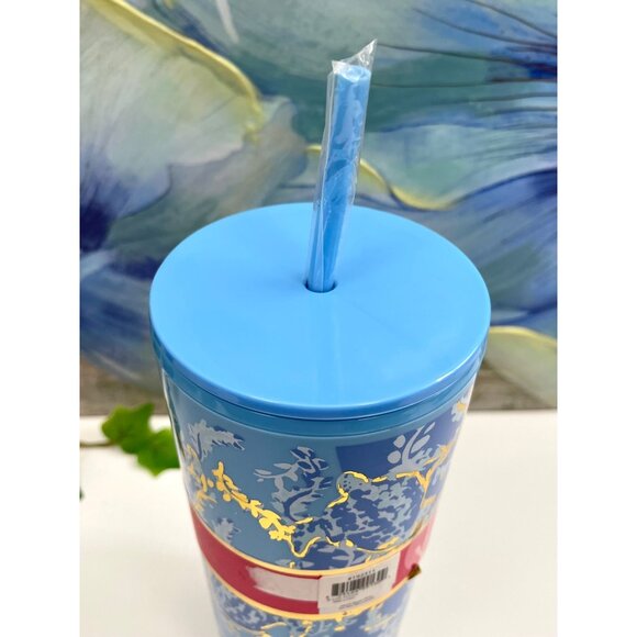 Lilly Pulitzer Travel Drink Tumbler With Straw in Turtley Awesome 24 oz Blue - Picture 6 of 9